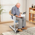 Manual Hand Commode Chair 220.46 lbs Crank Shifting Caregiver Mobility Aid Patient Lift Transfer Machine Seat Elderly Disabled 2
