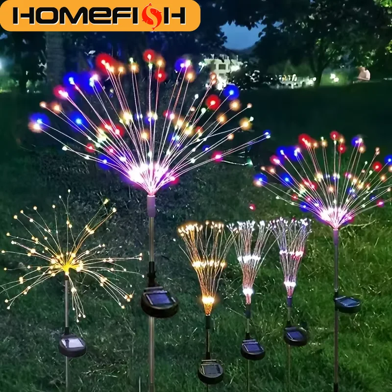 HOMEFISH NEW 200LEDs Solar Fireworks Lights Outdoor Waterproof Garden Lights 8 Lighting Modes with Remote Control Decoration HOMEFISH NEW 200LEDs Solar Fireworks Lights Outdoor Waterproof Garden Lights 8 Lighting Modes with Remote Control Decoration