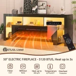 94.5 Electric iReplace TV Stand for 50-100 TVs, High Gloss Black Entertainment Center with LED Lights and Charging Station 2
