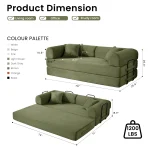 79’’ Folding Convertible Sofa Bed Corduroy Upholstered Boneless Couch, Loveseat Sleeper Floor Sofa for Living Room Bedroom 2