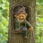 Naughty Garden Statue Elf Go Out Tree Hug Gnome Statue Elf Out The Door Window Tree Hugger Home Yard Tree Decor 4