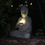 Resin Solar Buddha Statue Sculpture Garden Decor Light Zen Asian Japanese Garden Decoration Outdoor Front Porch Patio Yard Home 3