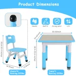 AOOU Kids Table and 4 Chairs Set, Height Adjustable Toddler Study Table Set, Multi-Activity Art Table Graffiti Desktop Age 2-10 3