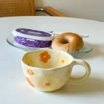Hand Pinched Irregular Flower Ceramic Mugs Coffee Cups Milk Tea Cup Ins Korean Style Oatmeal Breakfast Mug Drinkware Kitchen cup 2