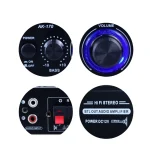 AK170 Mini Digital Power Audio Car Amplifier Blue Light Stereo Audio Amplifier for Home Theater Club Party Music 200Wx2 Power 4