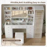 Vanity Desk with Full Length Mirror, LED Makeup Mirror, 14 Drawers & 10 Shelves, Dimmable Lighting, Power Outlet for Bedroom 6