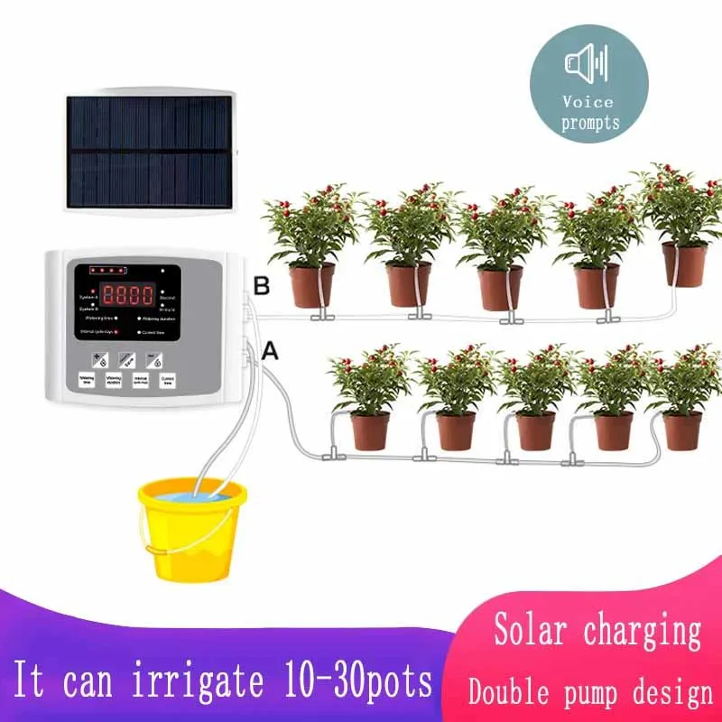 Garden Drip Irrigation Device Double Pump Controller Timer System, Solar Energy Intelligent Automatic Watering Device for Plants Garden Drip Irrigation Device Double Pump Controller Timer System, Solar Energy Intelligent Automatic Watering Device for Plants