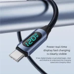 120W USB A To Type C LED Digital Display Fast Charging Data Cable Nylon Braided USB Charge Cord Type C To Type C PD 6A USB Cord 4
