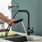 Free Shipping  Black Pull Out Kitchen Sink Faucet Two Model Stream Sprayer Nozzle Stainless Steel Hot Cold Wate Mixer Tap Deck 2
