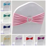 Wedding Decoration Spandex Chair Sash With Love Heart Buckle Stretch Bow Tie For Birthday Party Holiday Festival Celebration
