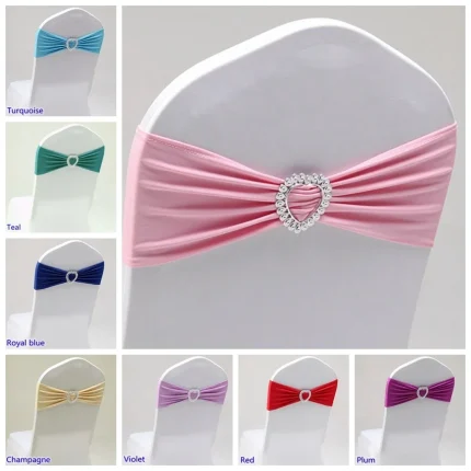 Wedding Decoration Spandex Chair Sash With Love Heart Buckle Stretch Bow Tie For Birthday Party Holiday Festival Celebration