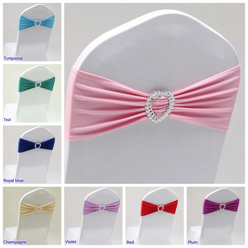 Wedding Decoration Spandex Chair Sash With Love Heart Buckle Stretch Bow Tie For Birthday Party Holiday Festival Celebration Wedding Decoration Spandex Chair Sash With Love Heart Buckle Stretch Bow Tie For Birthday Party Holiday Festival Celebration