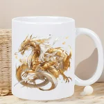 Dragon Coffee Mug - Elegant White Exterior with Golden Dragon Design, Insulated Ceramic Cup for Hot & Cold Beverages, Birthday/C