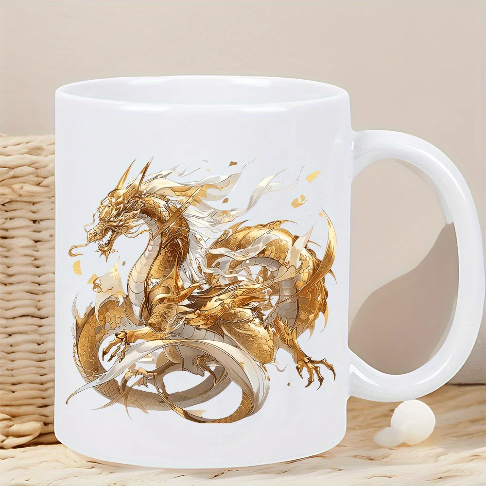 Dragon Coffee Mug - Elegant White Exterior with Golden Dragon Design, Insulated Ceramic Cup for Hot & Cold Beverages, Birthday/C Dragon Coffee Mug - Elegant White Exterior with Golden Dragon Design, Insulated Ceramic Cup for Hot & Cold Beverages, Birthday/C