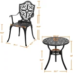 3 Piece Outdoor, Cast Aluminum Patio Bistro Sets with Umbrella Hole, Bistro Table and Chairs Set of 2 for Patio Backyard 2