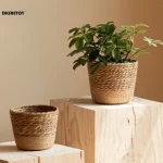 Natural seaweed woven flowerpot Vintage Style Flower Basket Large Capacity Straw Woven Planter for Family Friend Neighbor Gift 2