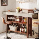 Tribesigns 63-Inch Large Home Bar Unit, 2-Tier Mini Bar Table Height Pub Table with Footrest, Modern Coffee Bar Cabinet 2