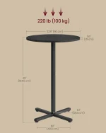 Modern Round Cocktail Table Set of 2, High Top Bar Pub Table with Metal Frame, Easy Assembly for 2-3 People, Ebony Black 3