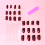 24PCS Press On Nails Short Square Wine Red Full Cover Fake Nail Set Summer Nails Tipsy Christmas Mother's Day Glisten 2