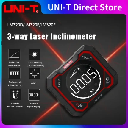 UNIT LM320F Laser Digital Protractor Angle Measure Inclinometer 3 strips Laser Level Box Type-C Charging Angle meter for home
