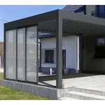 Aluminum pergola, rainproof, electrically adjustable gazebo, electric louvered awning, outdoor patio sunshade. 3