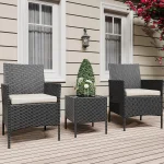 3-Piece Wicker Patio Sofa Set, All-Weather Rattan Conversation Set With Cushions & Glass Coffee Table For Garden, Porch, Lawn 2