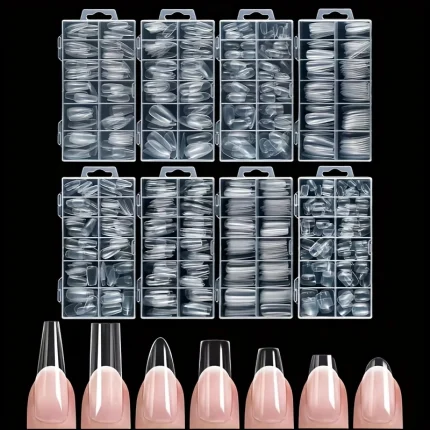 120 Pieces of Transparent Coffin/Almond/Fine High Heels/椭圆形/Square/Other Shape Style Boxed Nails, 12 Sizes Full Coverage Acrylic Pressure-Stick Nails, Suitable for Home DIY Manicure, Art and Manicure Salon Use or Gifts for Women's Nail Care Essential Christmas Nails