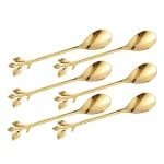 6PCS Creative Personality Stainless Steel Gold Spoons Tree Leaf Spoon Coffee Spoon Tea Spoon Home Restaurant Dessert Cutlery Set 5