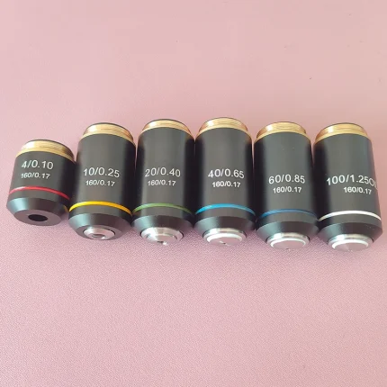 195 Achromatic Objective 4X 10X 20X 40X 60X 100X High Quality Microscope Objective Lens RMS 20.2mm Optical Objective Parts