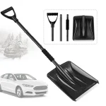 Snow Shovel with Adjustable Length D-Grip Handle Driveway Scoop Shovel for Car Snow Removal Portable for Home Garage Garden Camp