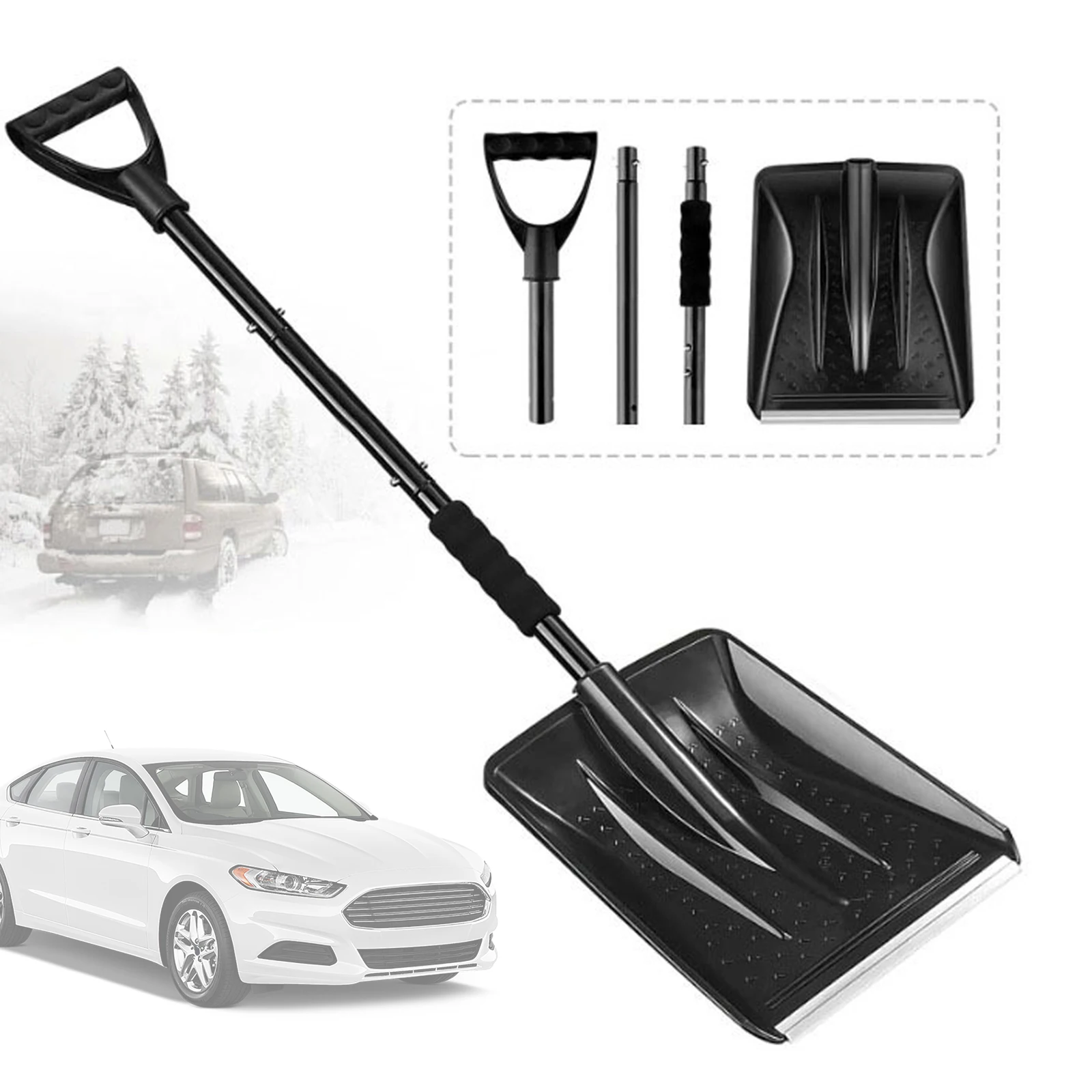 Snow Shovel with Adjustable Length D-Grip Handle Driveway Scoop Shovel for Car Snow Removal Portable for Home Garage Garden Camp Snow Shovel with Adjustable Length D-Grip Handle Driveway Scoop Shovel for Car Snow Removal Portable for Home Garage Garden Camp