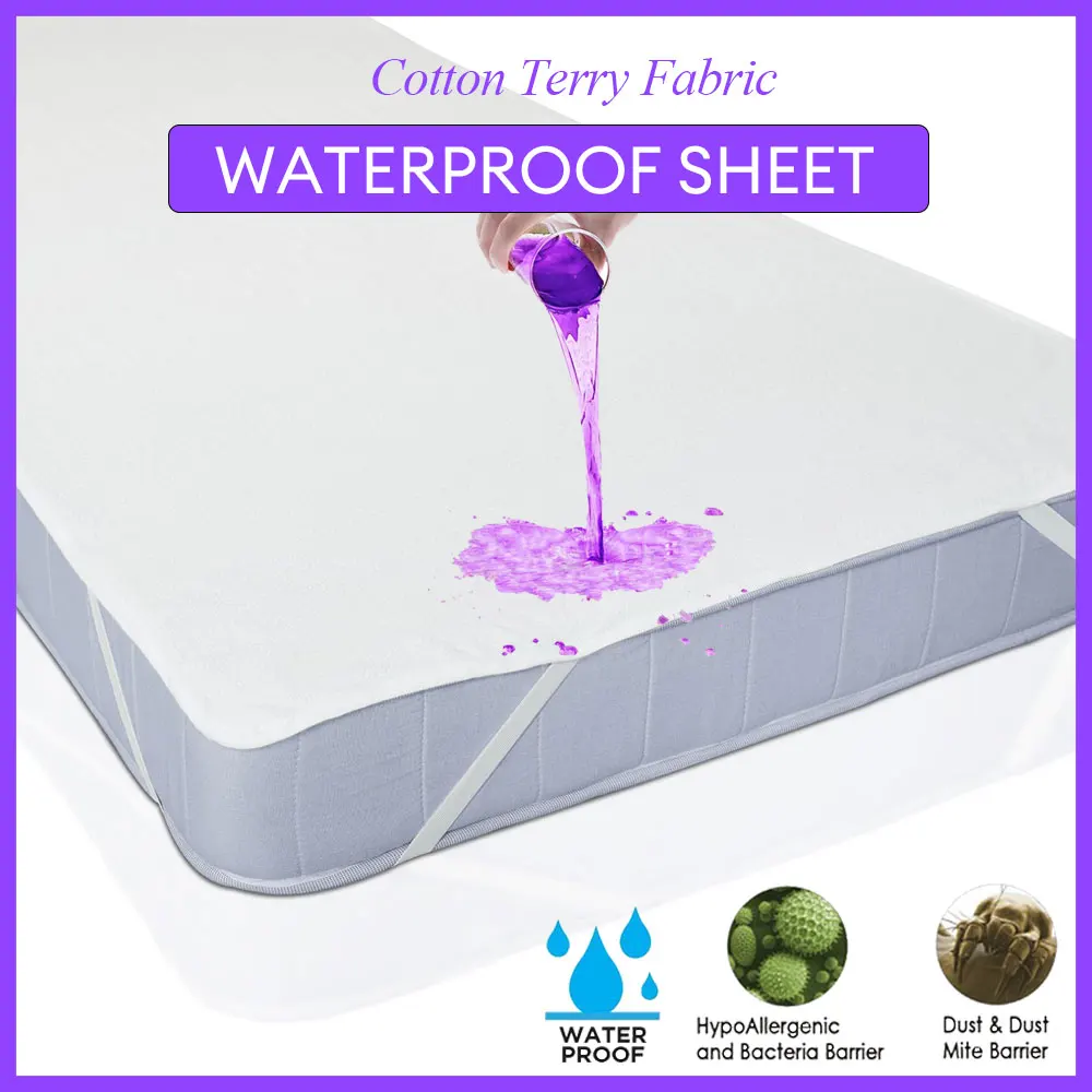 Waterproof Bedsheet Cotton Terry Flat Sheet Style Mattress Cover Anti Mites & Washable Sheet Protector Waterproof Bedsheet Cotton Terry Flat Sheet Style Mattress Cover Anti Mites & Washable Sheet Protector