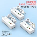 Multi Ports USB C Charger Power Strip PD Type C Fast Charging Wall Charger Socket Quick Charge 3.0 EU/US/UK Plug Power Adapter 4