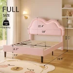 Full Bed Frame for Girls with Adjustable Cloud Headboard, Velvet Upholstered & RGB Lights, 7.1" Underbed Storage, Customized 2