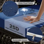 3 Piece Outdoor Swivel Chair Set, Wicker Patio Bistro Set with Thickened 25D Cushions and Glass Coffee Table, Patio Furniture C 4