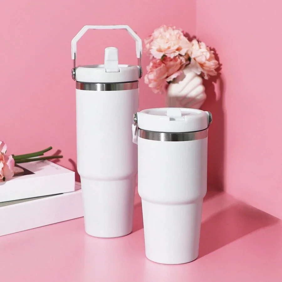 1pc Vacuum Tumbler with Lid Stainless Steel Portable Water Bottle with Dazzling Handle Insulated Tumbler Tote Handle 20/30OZ 1pc Vacuum Tumbler with Lid Stainless Steel Portable Water Bottle with Dazzling Handle Insulated Tumbler Tote Handle 20/30OZ