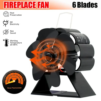Mini 6 Blades Fireplace Fan Heat Powered Stove Fan Wood Log Burner Eco Quiet Hot Air Fan Heater Home Efficient Heat Distribute