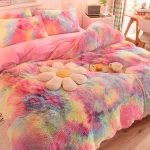 3Pcs Super Shaggy Coral Fleece Warm Cozy Princess Bedding Set Mink Velvet Duvet Cover Set Bed Comforter Cover Blanket Pillowcase 3