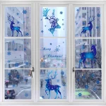 Christmas Window Clings Ornament Snowflake Sticker Glass Window Decoration Sticker Christmas Blue Snowflake Elk Wall Sticker 5
