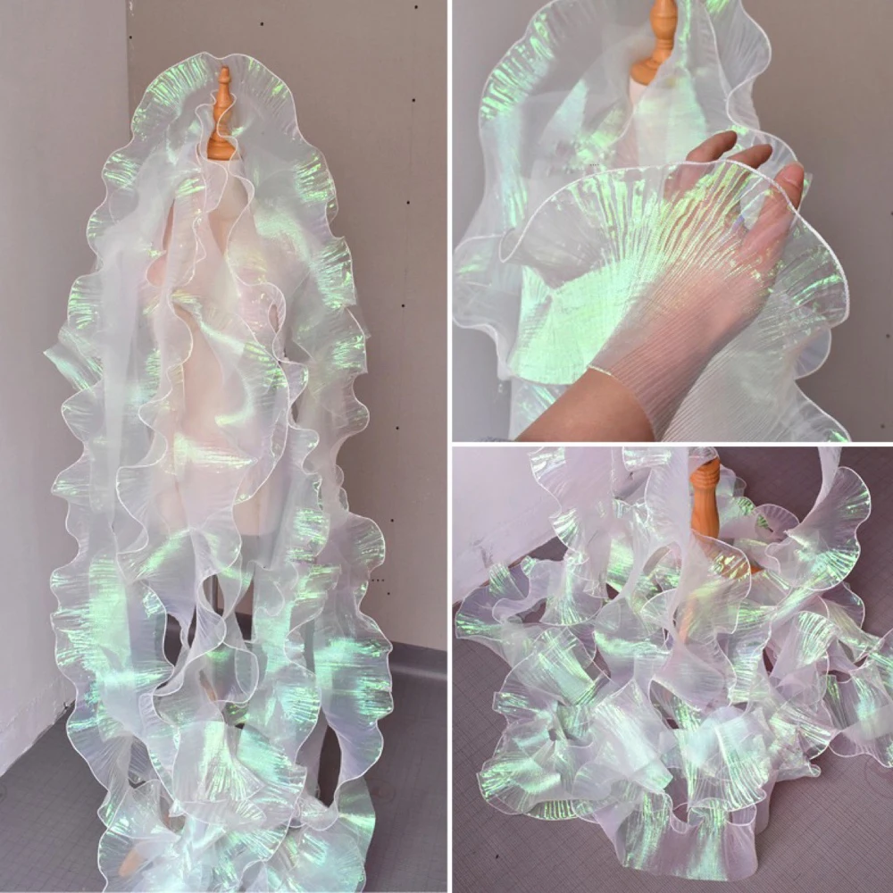 1 Yard Mermaid Pleated Flower Lace Magic Color Laser Gradient For Wedding Wave Striped Decoration Cloth Wide 15CM 1 Yard Mermaid Pleated Flower Lace Magic Color Laser Gradient For Wedding Wave Striped Decoration Cloth Wide 15CM