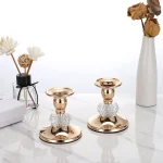 2PCS Gold Metal Taper Candlestick Holders Vintage Brass Taper Candle Holders, Metal Crystal Candle Stands Elegant Candlestick 3