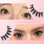 DINGSEN 5 Pairs Manga Lashes Eyes Lashes Soft Natural Long Eyelashes Fake Lashes Anime Wispy Strip False Eyelashes Makeup 6