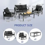 4-Seat Aluminum Outdoor Sectional Furniture Set with Thick, Washable Cushions and Coffee Table for Patio Conversation Areas 6