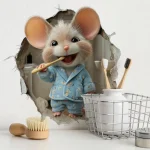 1 piece of fun little mouse brushing wall sticker, PVC bathroom sticker, self-adhesive waterproof art wall sticker, creative fan 4