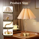 Gold Modern Table Lamp, Scalloped Pleated Desk Lamps Wavy Lamp for Bedside, Bow Table Lamps for Kitchen Counter, Nightstand Deco 6