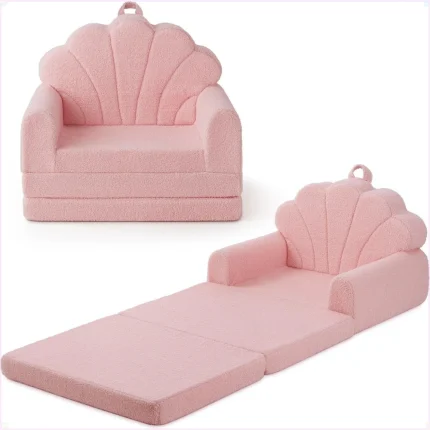 Kids Couch, 2-in-1 Soft Toddler Couch Fold Out, Toddler Chair Comfy, Convertible Sofa to Lounger, Kids Furniture for, Pink Shell