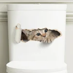 Torn Peeping Kitten Toilet Sticker 3D Effect Bathroom Toilet Seat Waterproof Sticker Self-Adhesive 3