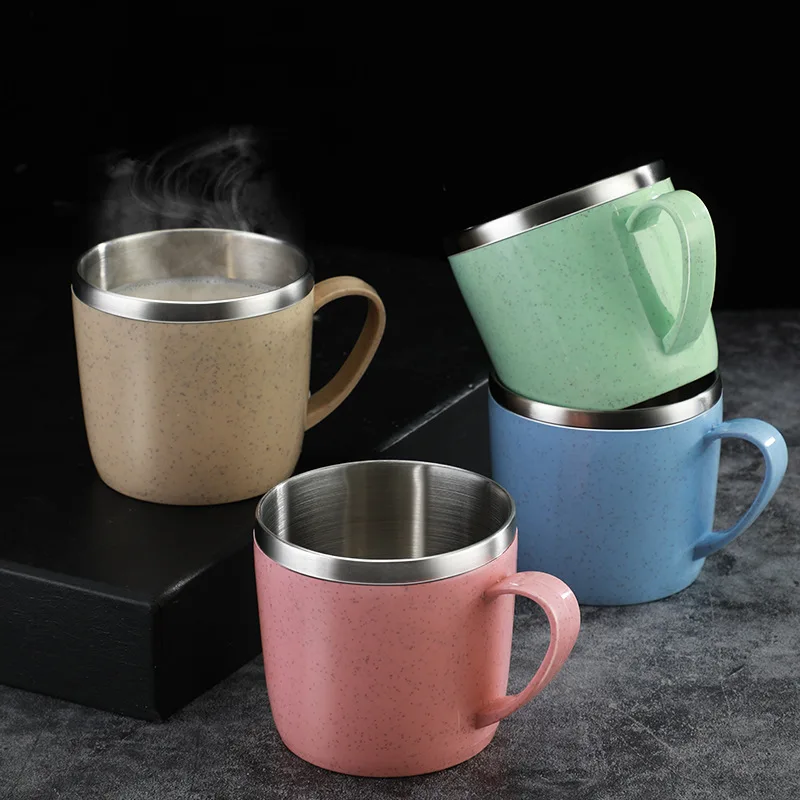 Double Layer Anti-scalding Stainless Steel Cups Plastic Handle Coffee Milk Mug Tea Drinks Water Cup for Home Office Tumbler Double Layer Anti-scalding Stainless Steel Cups Plastic Handle Coffee Milk Mug Tea Drinks Water Cup for Home Office Tumbler