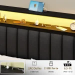 Full/Queen size bed frame with charging station, LED bed frame, headboard with frame, platform bed frame, soft cushion bed frame 6