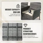 3-Piece Outdoor Patio Furniture Set with Glass Table, Wicker Chairs, and Cushions (Gray & Beige) 3